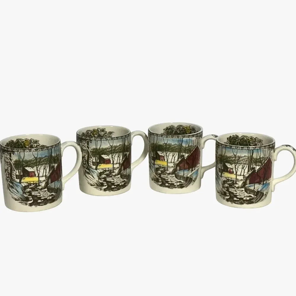 Johnson Bros Friendly Village England Vintage Ice House Demitasse Cups-Set of 4